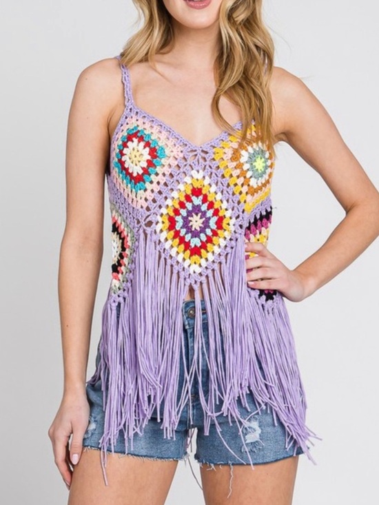 Sewn + Seen Tops - Sewn + Seen Lilac Fringe Crochet Cover Top